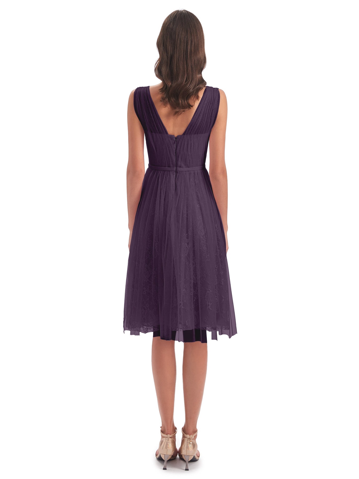 Savannah Knee Length V-neck Straps Tulle Bridesmaid Dresses