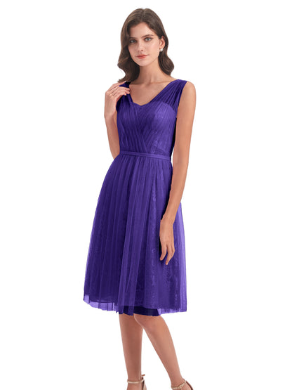 Savannah Knee Length V-neck Straps Tulle Bridesmaid Dresses