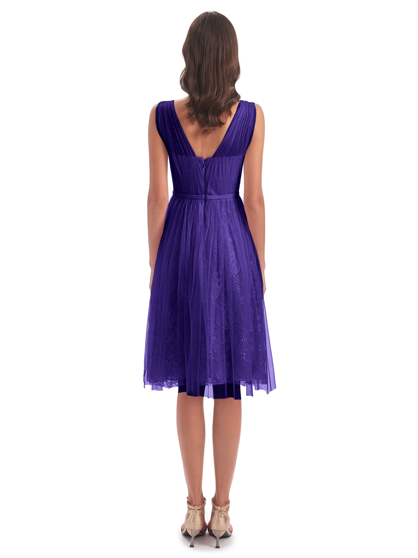 Savannah Knee Length V-neck Straps Tulle Bridesmaid Dresses