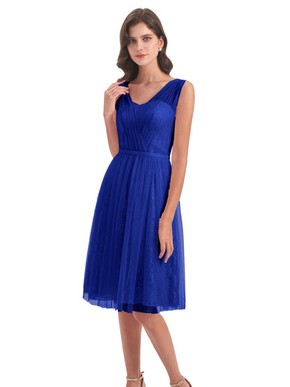 Savannah Knee Length V-neck Straps Tulle Bridesmaid Dresses