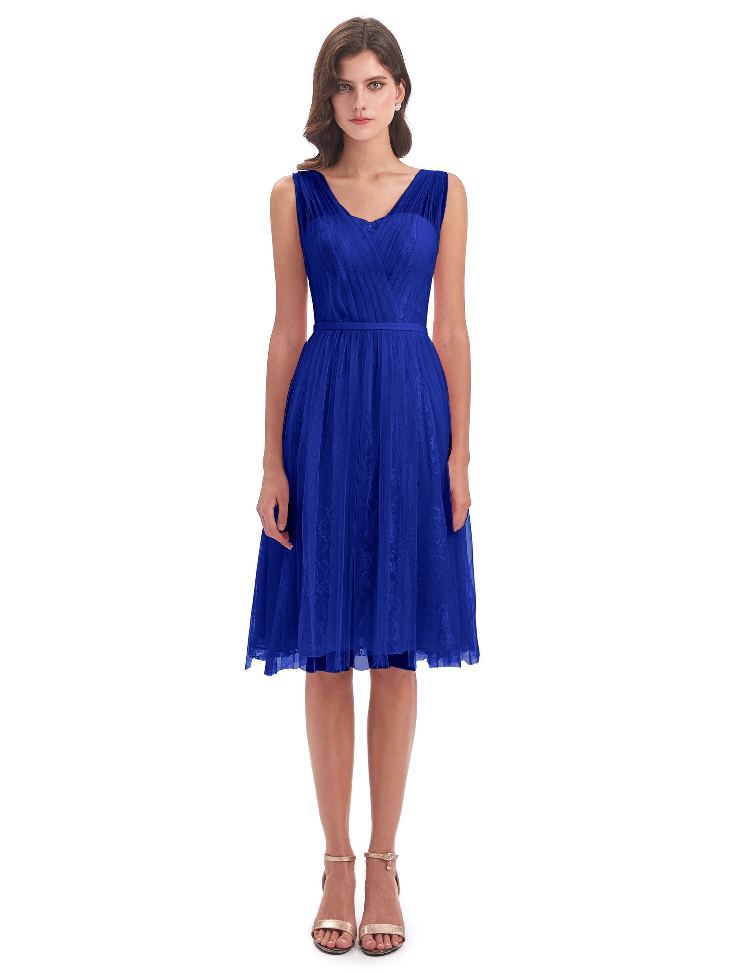 Savannah Knee Length V-neck Straps Tulle Bridesmaid Dresses