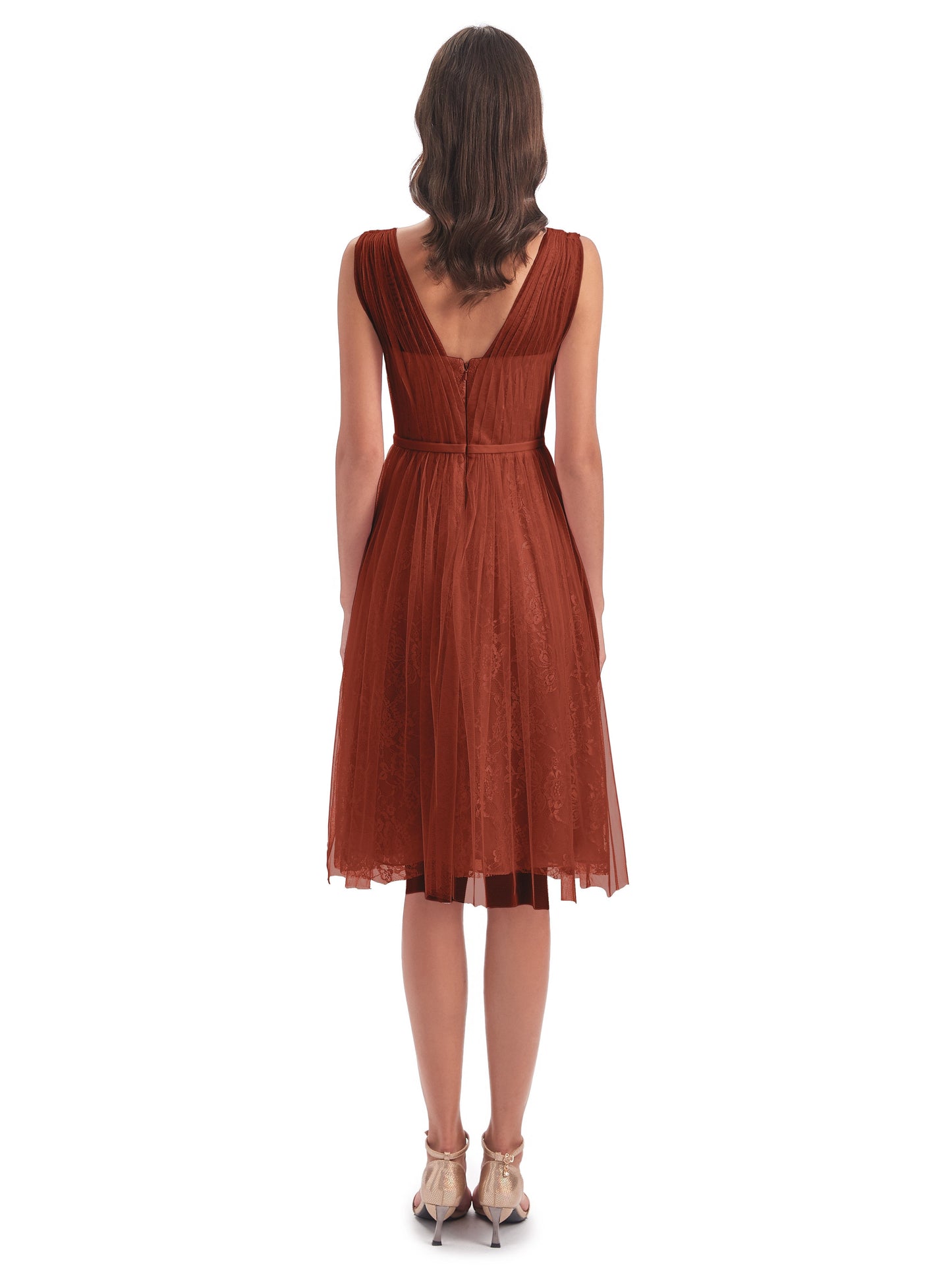 Savannah Knee Length V-neck Straps Tulle Bridesmaid Dresses