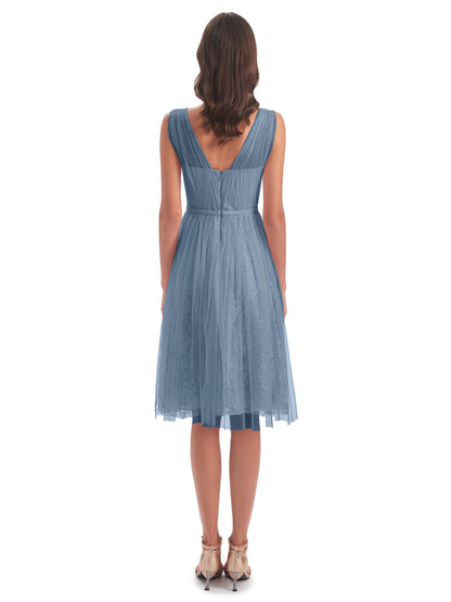 Savannah Knee Length V-neck Straps Tulle Bridesmaid Dresses