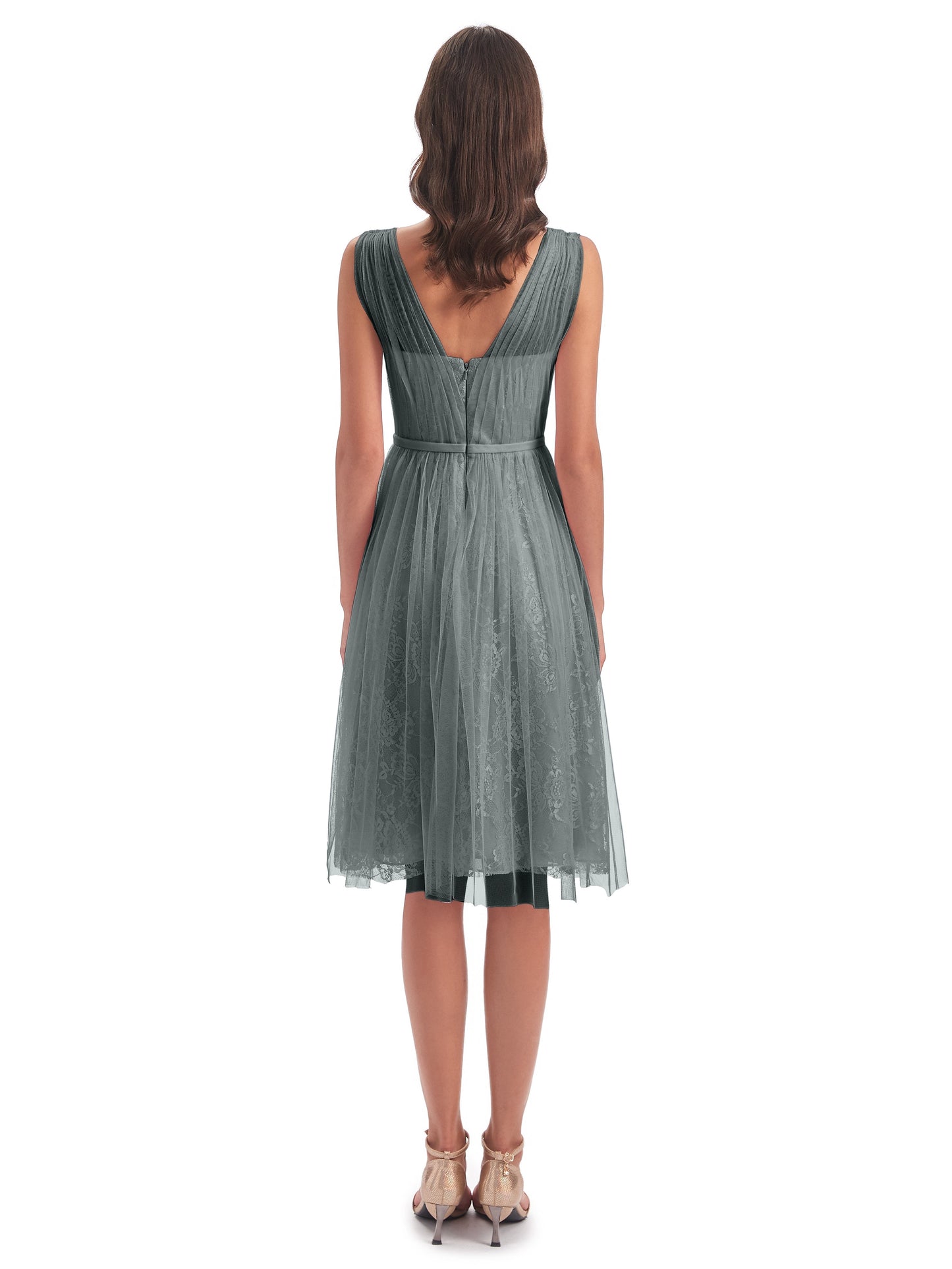 Savannah Knee Length V-neck Straps Tulle Bridesmaid Dresses