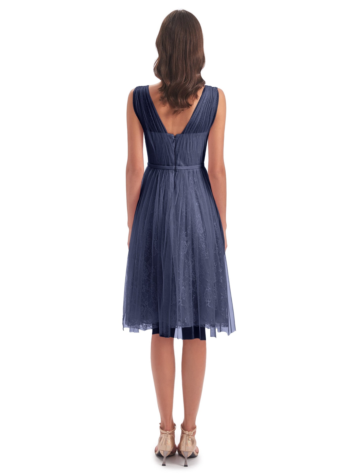 Savannah Knee Length V-neck Straps Tulle Bridesmaid Dresses