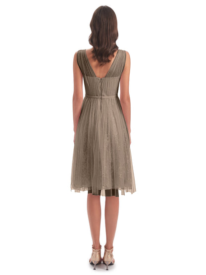Savannah Knee Length V-neck Straps Tulle Bridesmaid Dresses