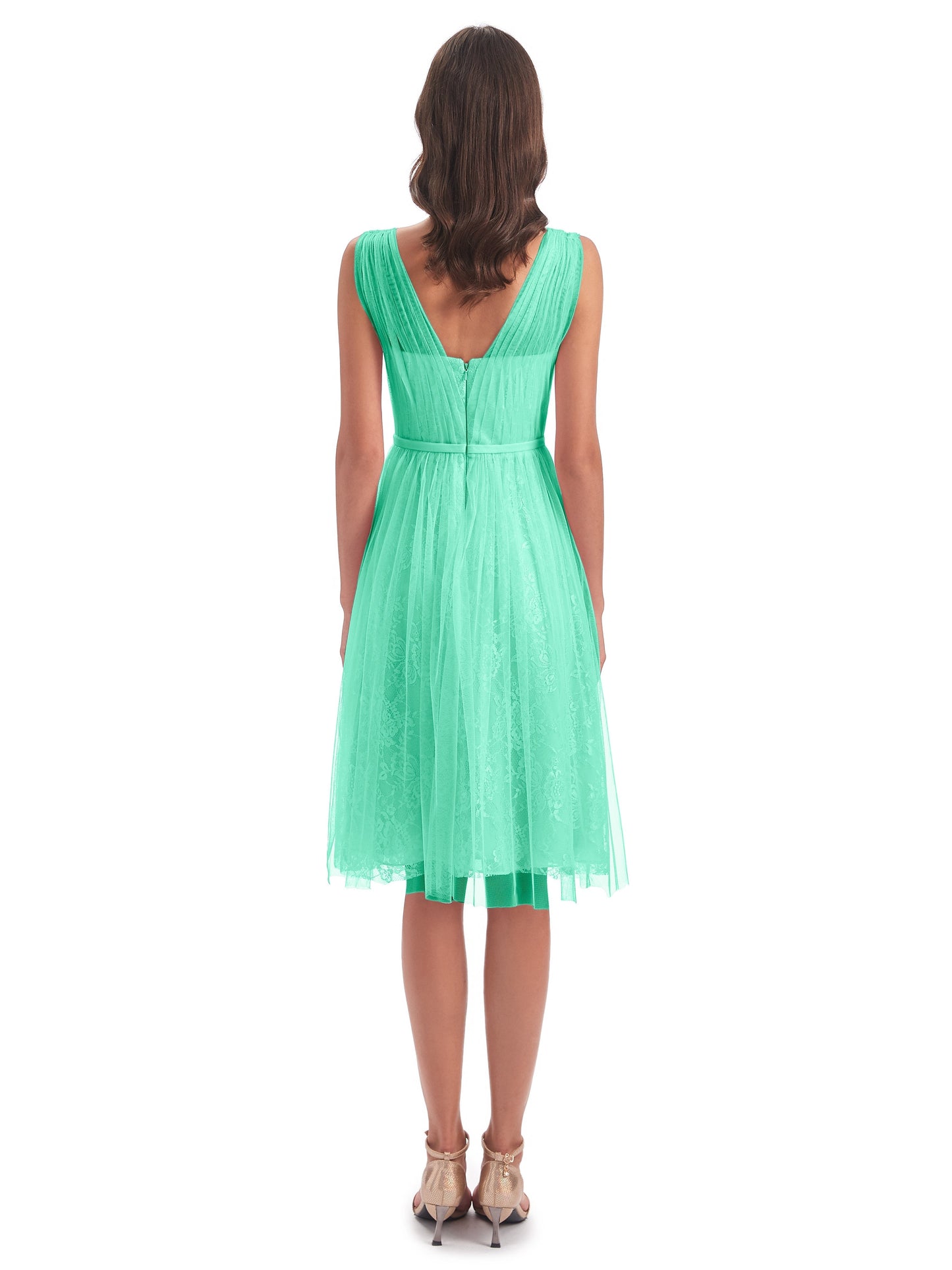 Savannah Knee Length V-neck Straps Tulle Bridesmaid Dresses