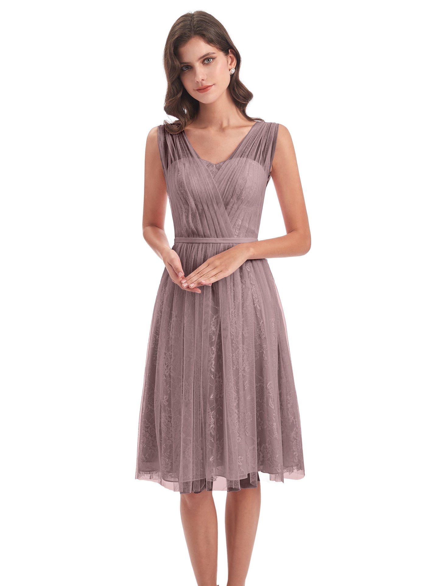 Savannah Knee Length V-neck Straps Tulle Bridesmaid Dresses