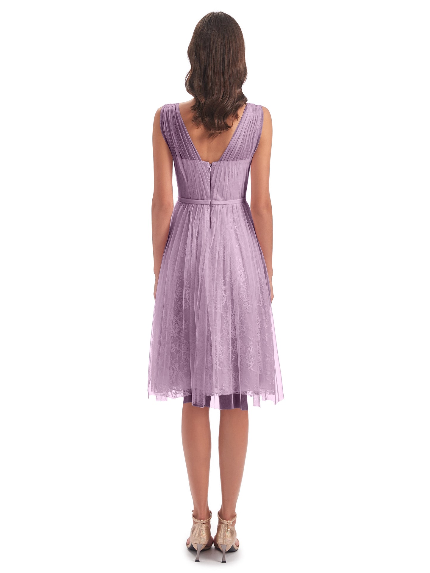 Savannah Knee Length V-neck Straps Tulle Bridesmaid Dresses
