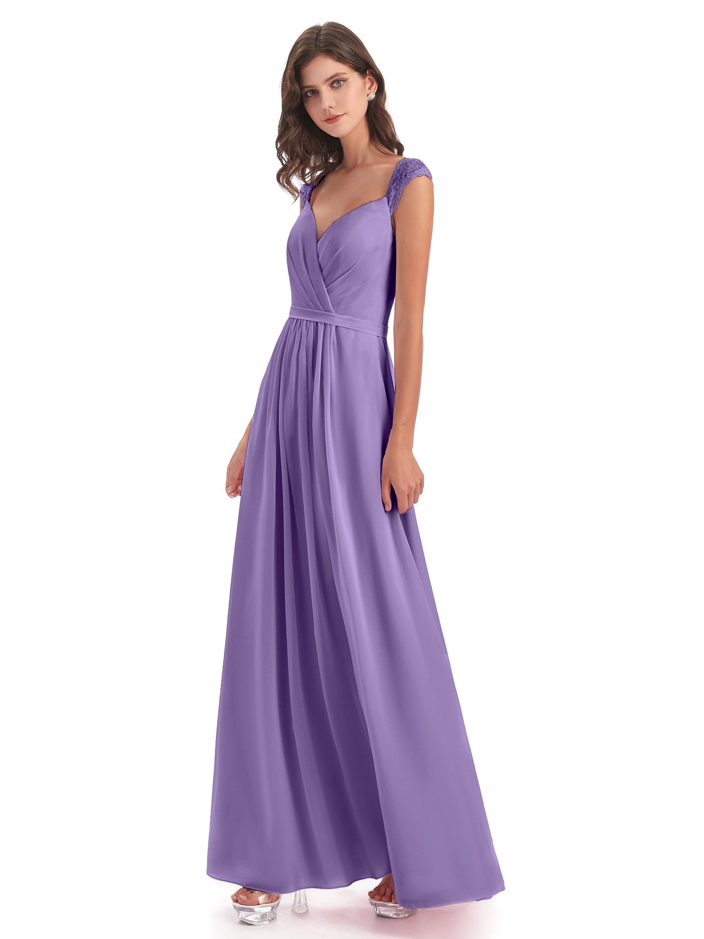 Sofia Floor Length Cap Sleeves Chiffon Bridesmaid Dresses