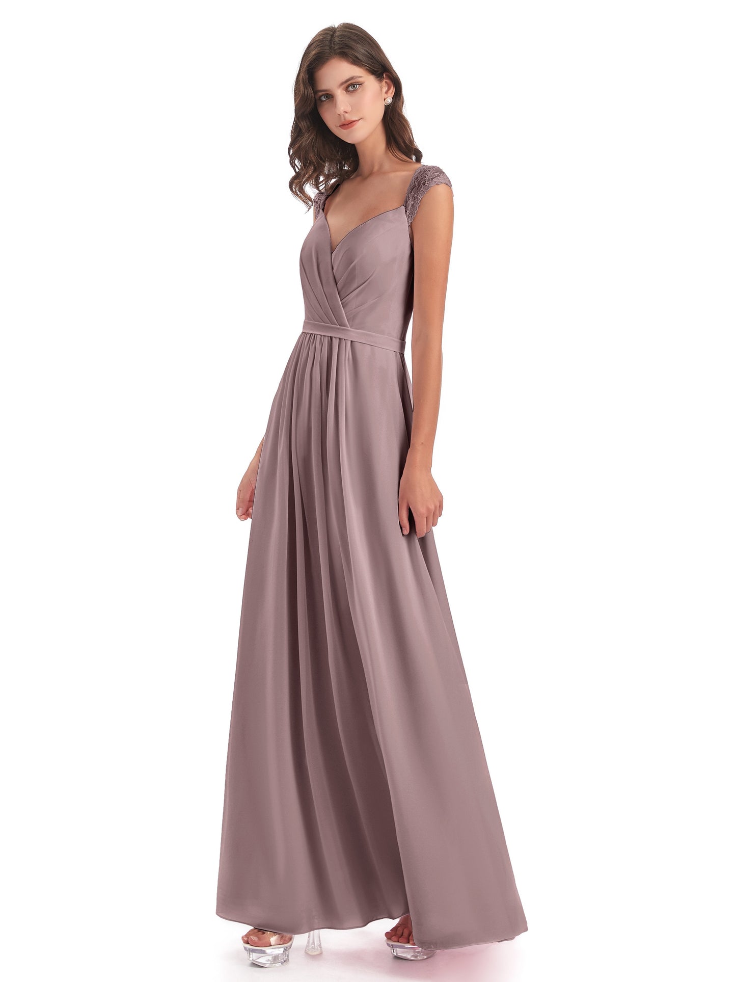 Sofia Floor Length Cap Sleeves Chiffon Bridesmaid Dresses