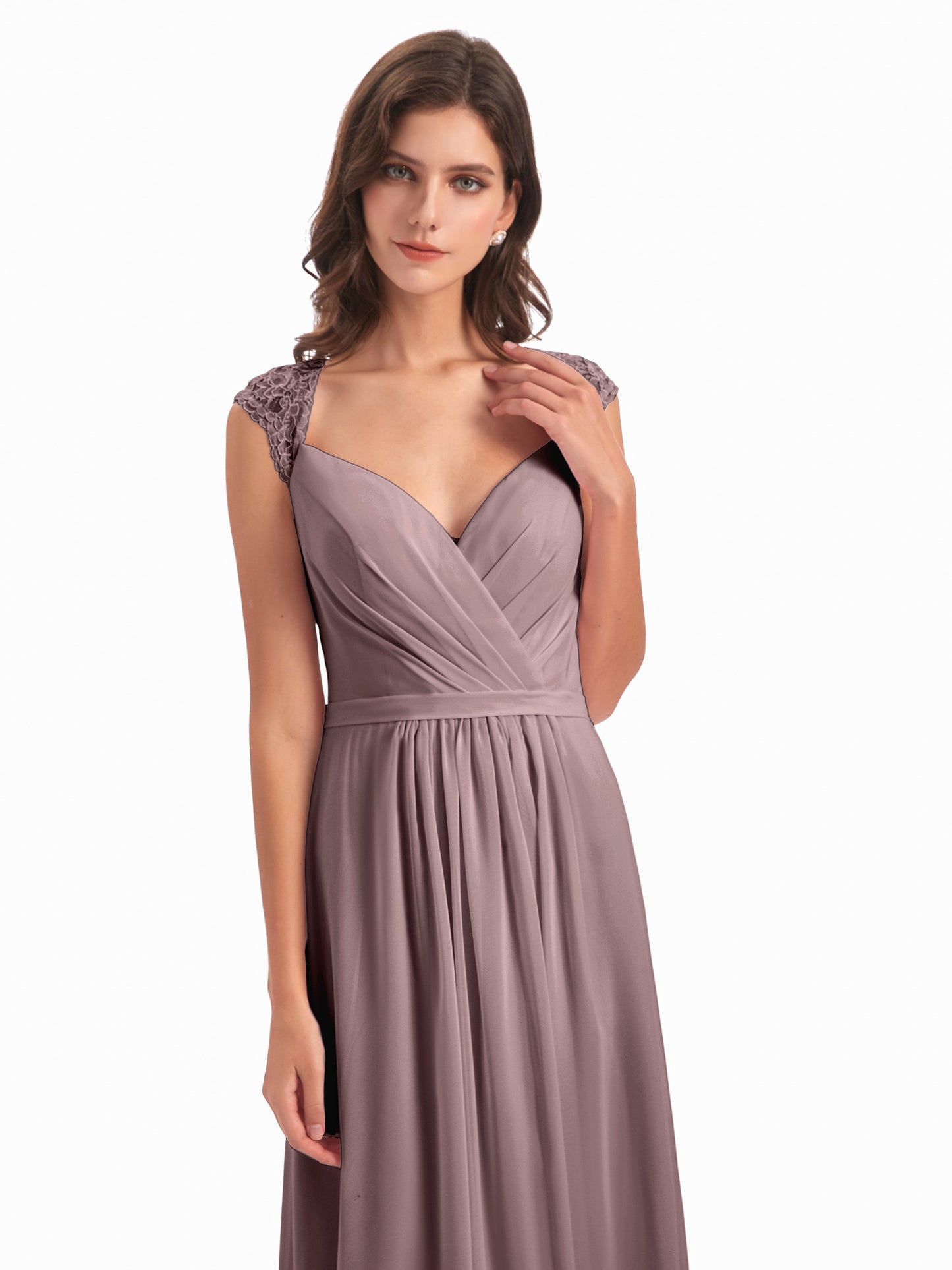 Sofia Floor Length Cap Sleeves Chiffon Bridesmaid Dresses