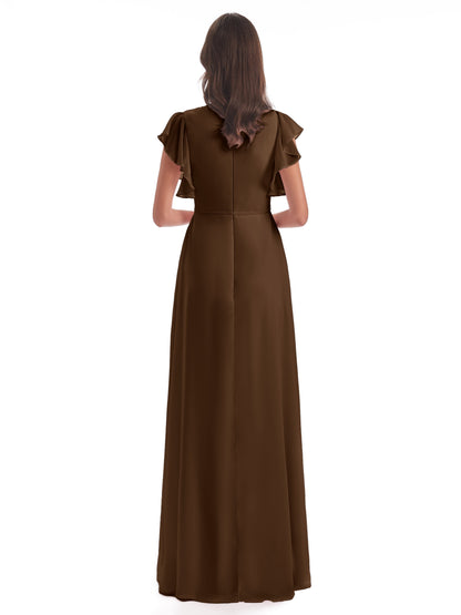 Stella Sheath Floor Length V-Neck Chiffon Bridesmaid Dresses