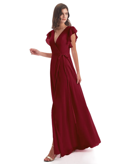 Stella Sheath Floor Length V-Neck Chiffon Bridesmaid Dresses