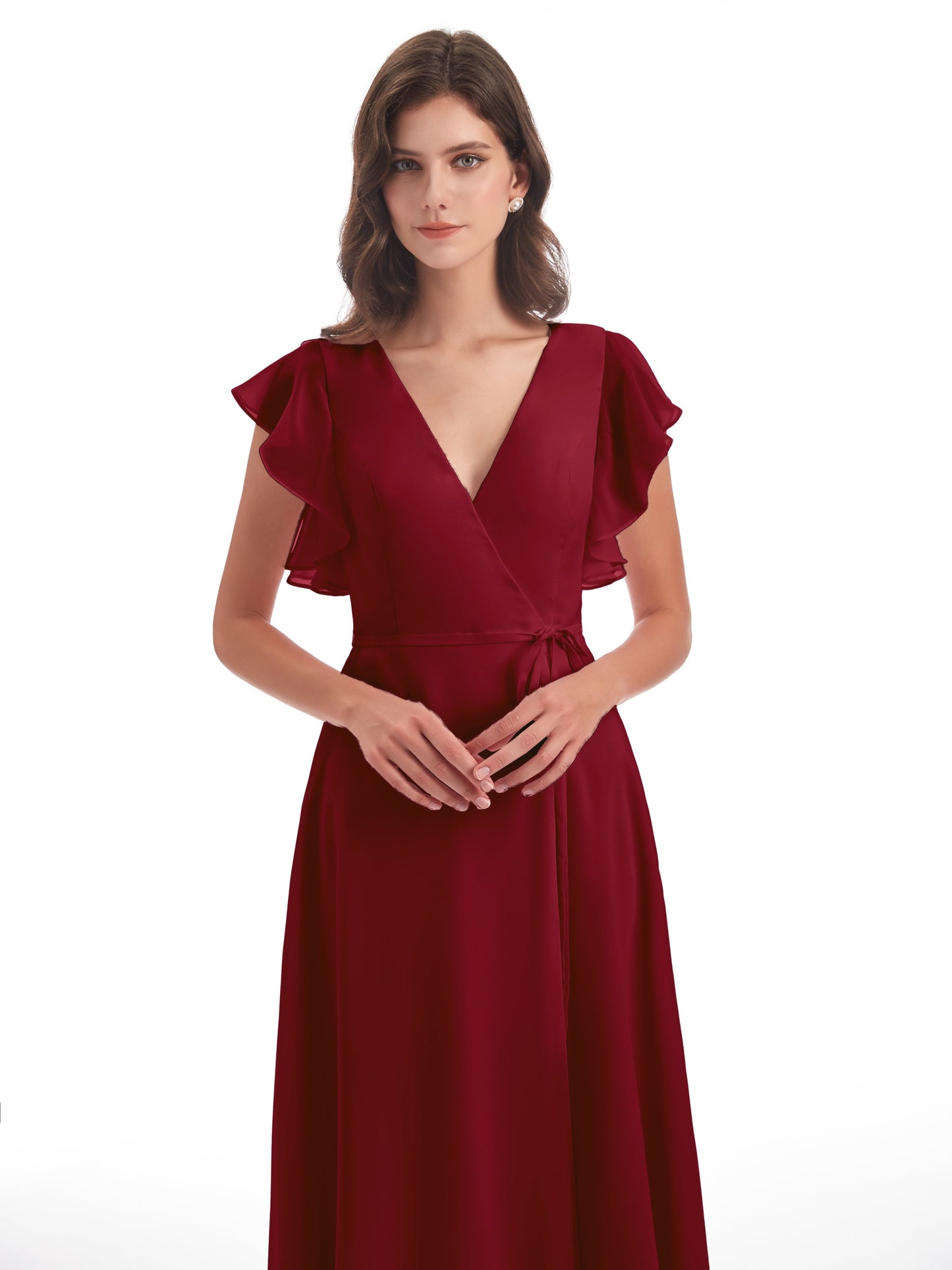 Stella Sheath Floor Length V-Neck Chiffon Bridesmaid Dresses