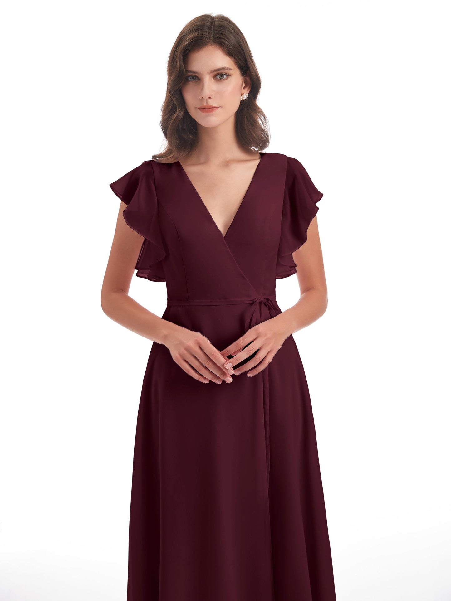 Stella Sheath Floor Length V-Neck Chiffon Bridesmaid Dresses