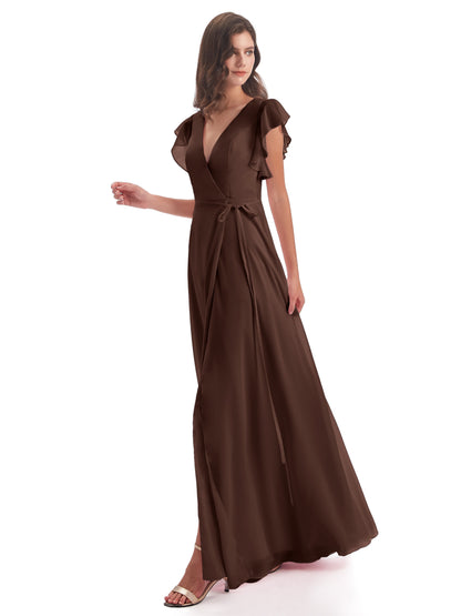 Stella Sheath Floor Length V-Neck Chiffon Bridesmaid Dresses