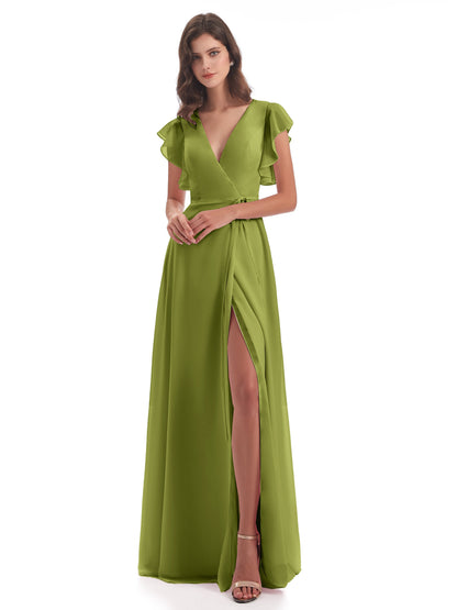 Stella Sheath Floor Length V-Neck Chiffon Bridesmaid Dresses