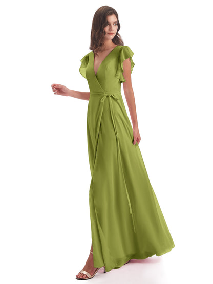 Stella Sheath Floor Length V-Neck Chiffon Bridesmaid Dresses