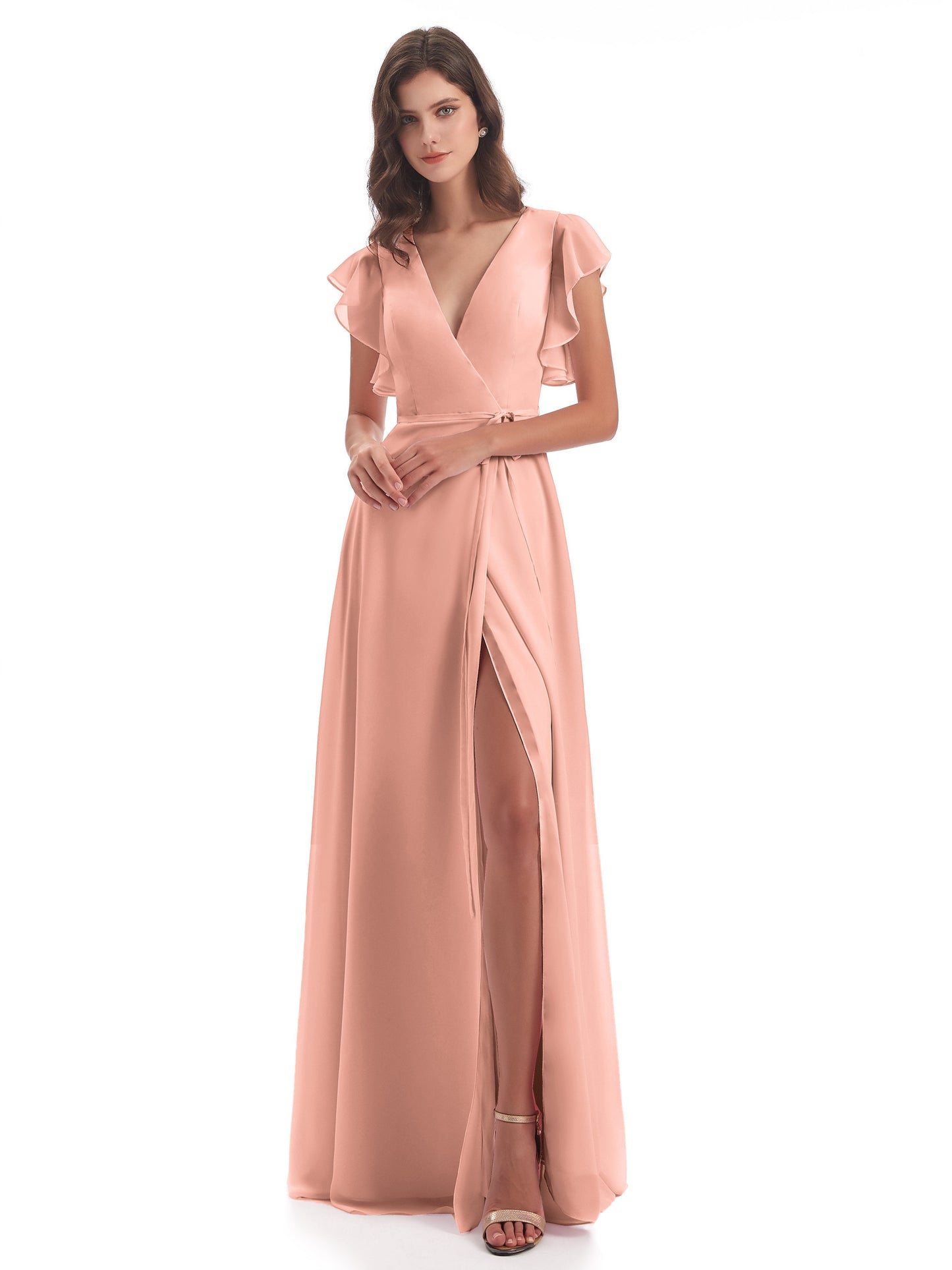 Stella Sheath Floor Length V-Neck Chiffon Bridesmaid Dresses