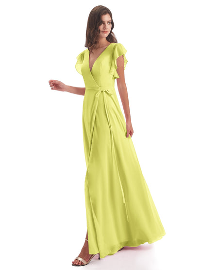 Stella Sheath Floor Length V-Neck Chiffon Bridesmaid Dresses