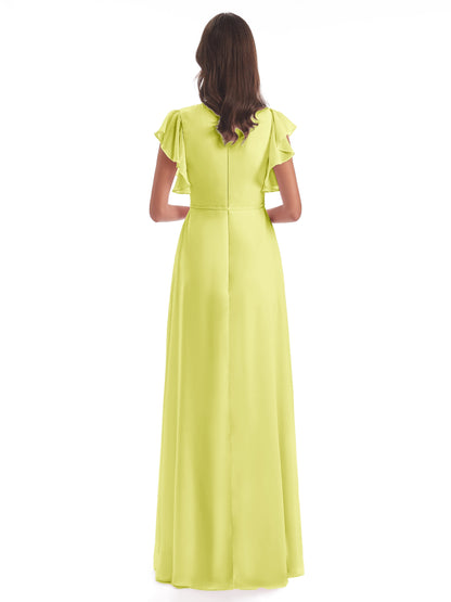 Stella Sheath Floor Length V-Neck Chiffon Bridesmaid Dresses