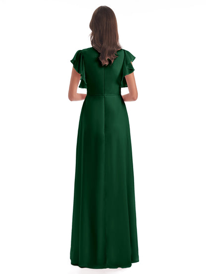 Stella Sheath Floor Length V-Neck Chiffon Bridesmaid Dresses