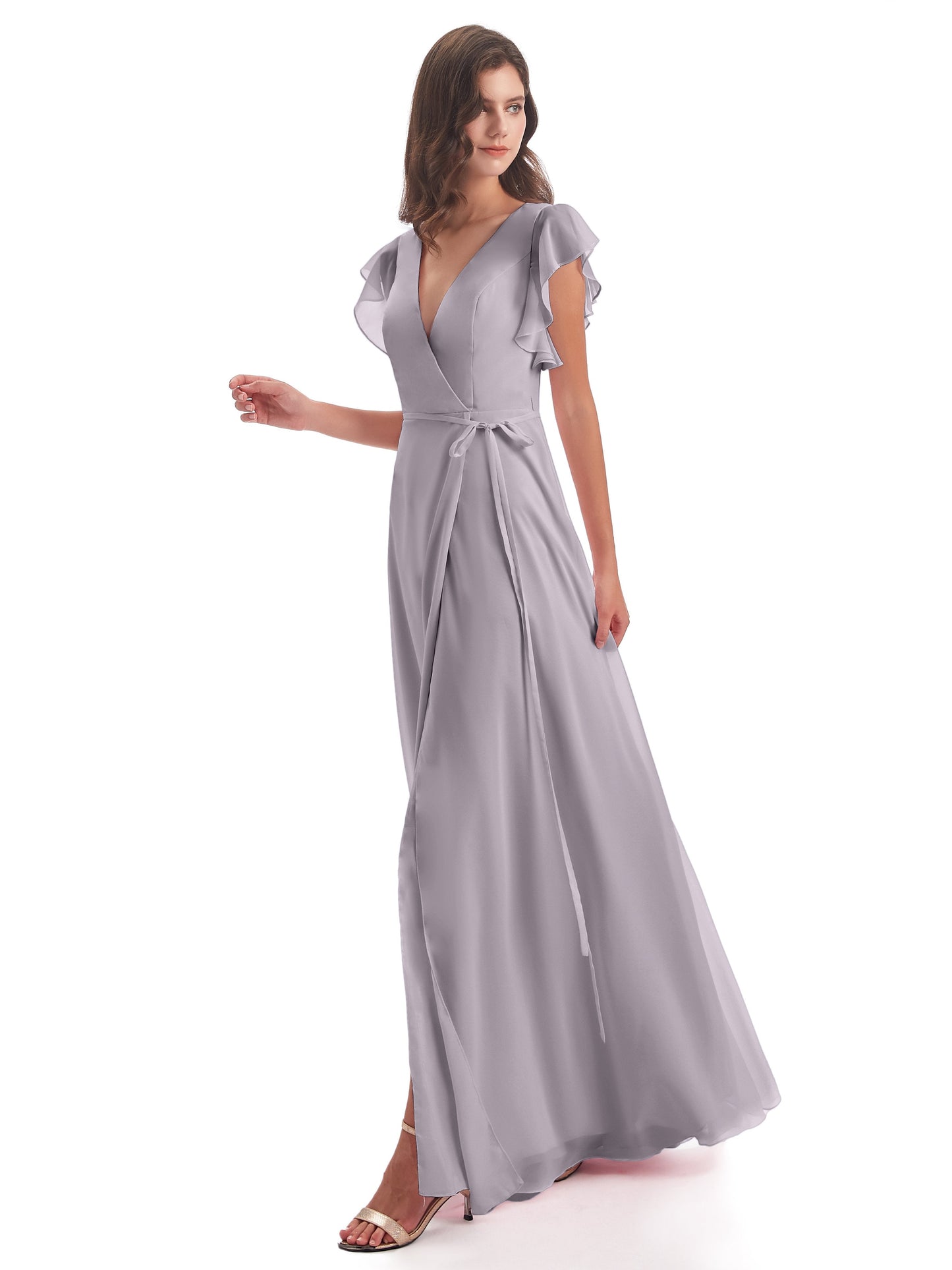 Stella Sheath Floor Length V-Neck Chiffon Bridesmaid Dresses