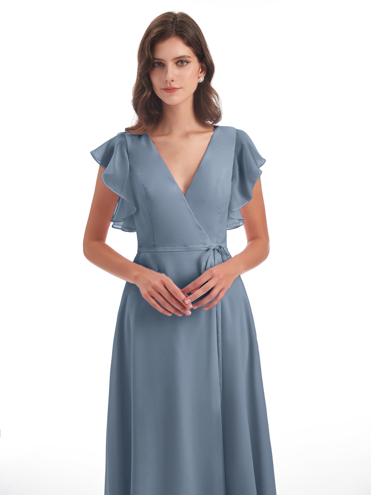 Stella Sheath Floor Length V-Neck Chiffon Bridesmaid Dresses