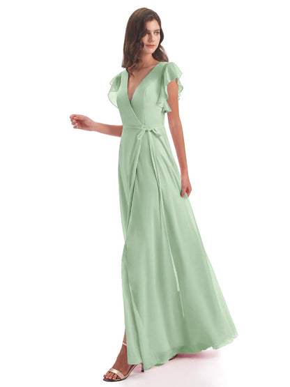 Stella Sheath Floor Length V-Neck Chiffon Bridesmaid Dresses