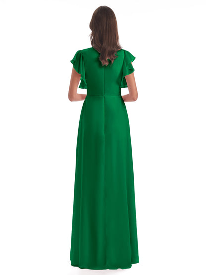 Stella Sheath Floor Length V-Neck Chiffon Bridesmaid Dresses