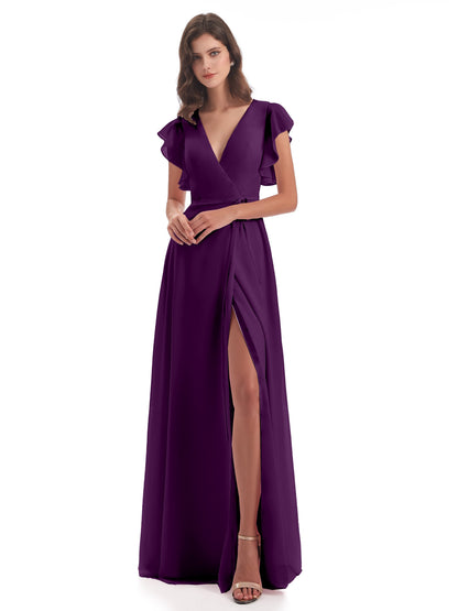 Stella Sheath Floor Length V-Neck Chiffon Bridesmaid Dresses