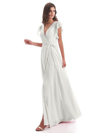 Stella Sheath Floor Length V-Neck Chiffon Bridesmaid Dresses