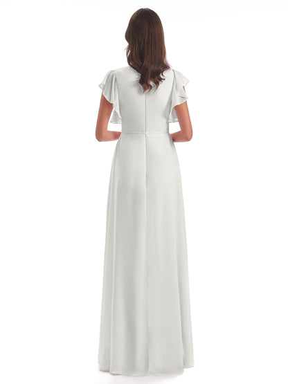 Stella Sheath Floor Length V-Neck Chiffon Bridesmaid Dresses