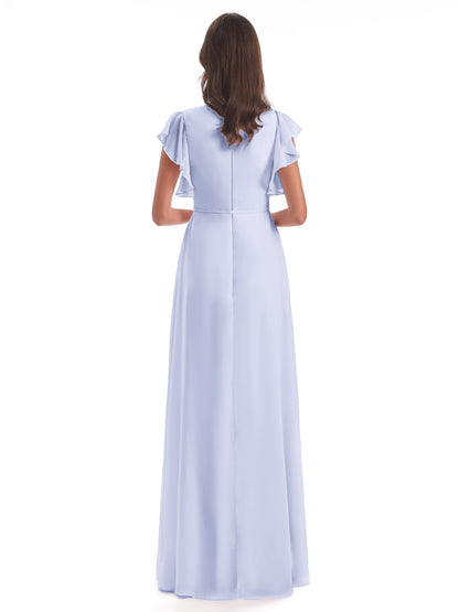 Stella Sheath Floor Length V-Neck Chiffon Bridesmaid Dresses