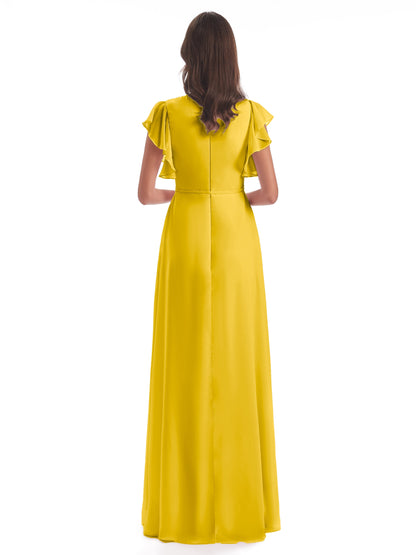 Stella Sheath Floor Length V-Neck Chiffon Bridesmaid Dresses