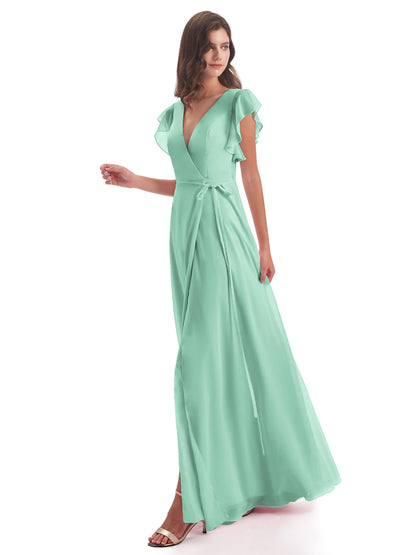 Stella Sheath Floor Length V-Neck Chiffon Bridesmaid Dresses