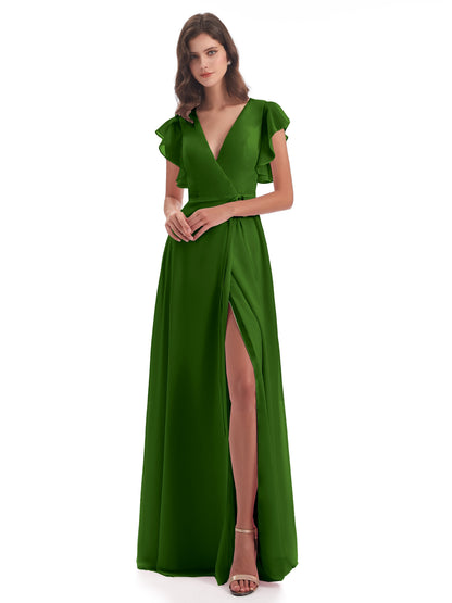 Stella Sheath Floor Length V-Neck Chiffon Bridesmaid Dresses