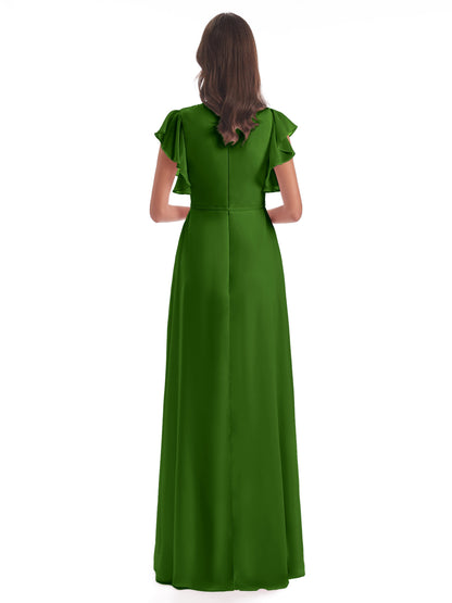 Stella Sheath Floor Length V-Neck Chiffon Bridesmaid Dresses