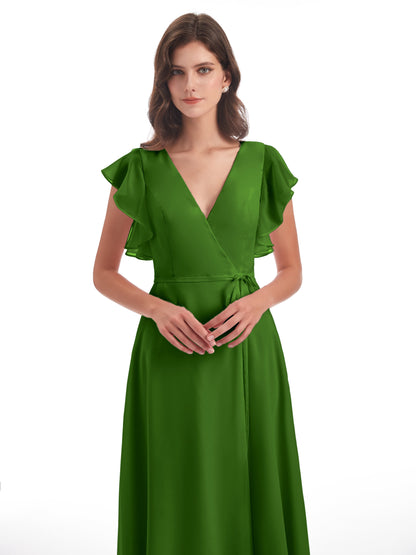 Stella Sheath Floor Length V-Neck Chiffon Bridesmaid Dresses