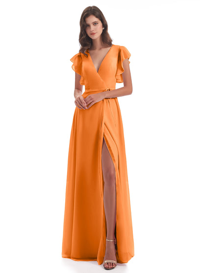 Stella Sheath Floor Length V-Neck Chiffon Bridesmaid Dresses