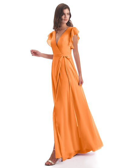 Stella Sheath Floor Length V-Neck Chiffon Bridesmaid Dresses