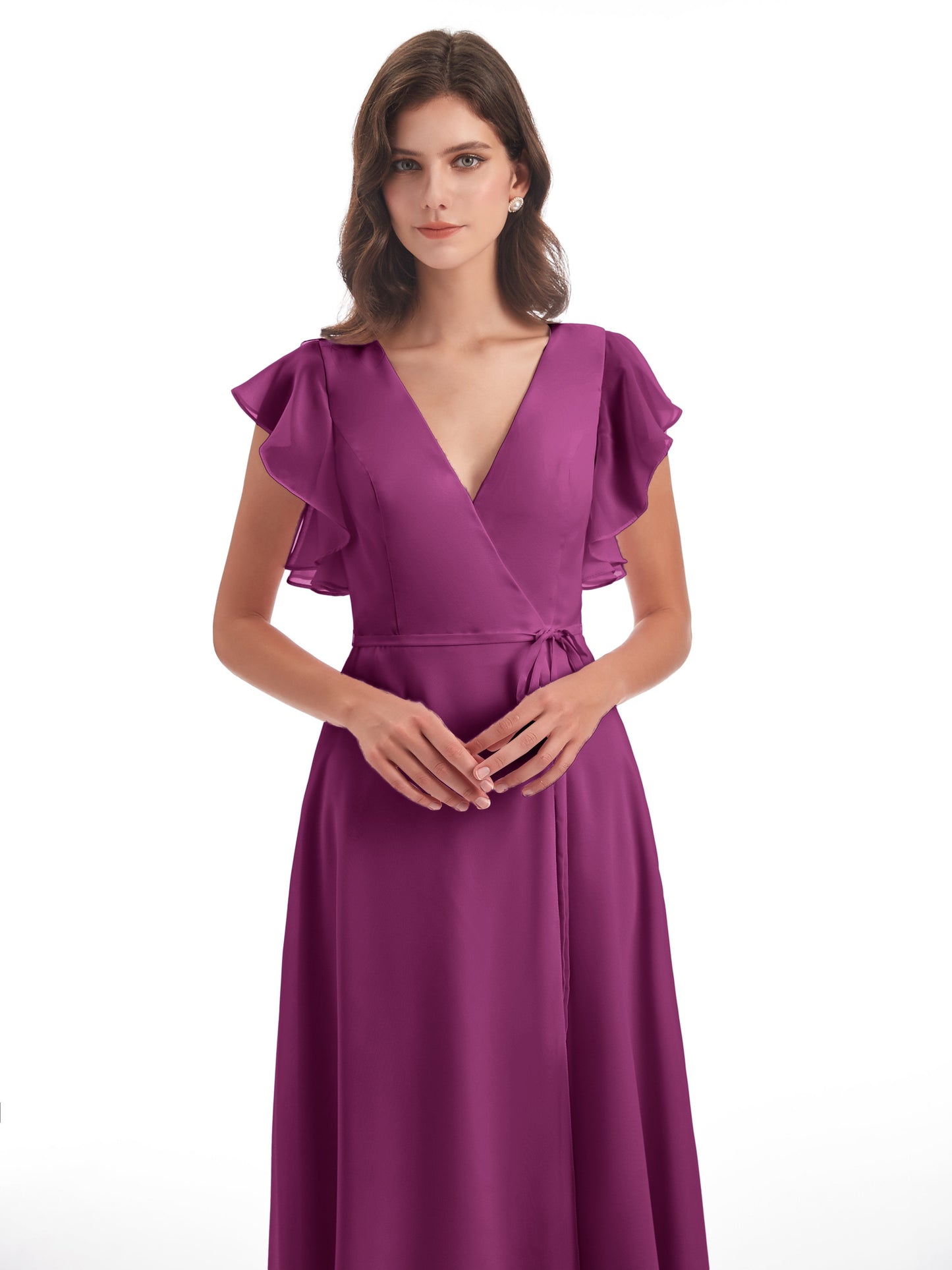 Stella Sheath Floor Length V-Neck Chiffon Bridesmaid Dresses