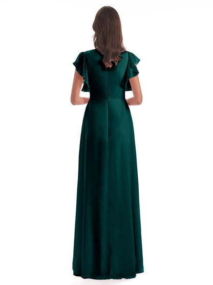 Stella Sheath Floor Length V-Neck Chiffon Bridesmaid Dresses
