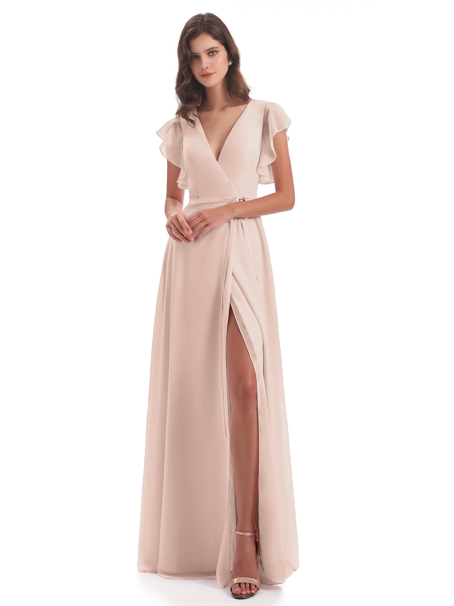 Stella Sheath Floor Length V-Neck Chiffon Bridesmaid Dresses