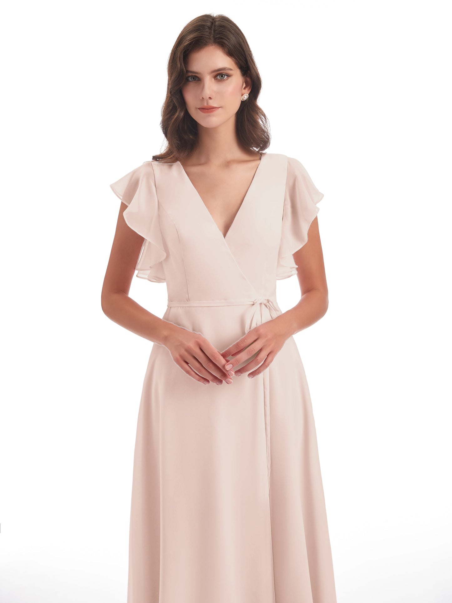 Stella Sheath Floor Length V-Neck Chiffon Bridesmaid Dresses