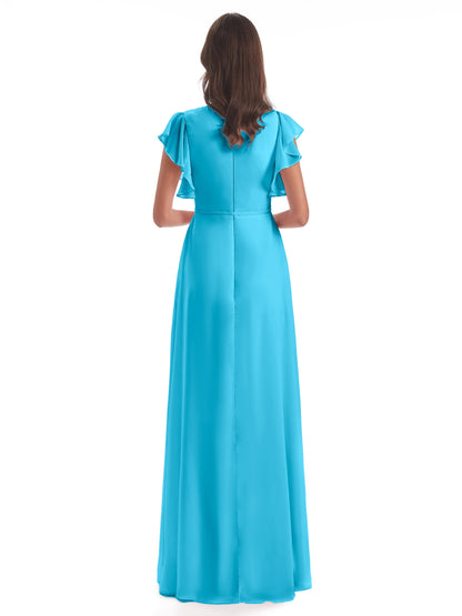 Stella Sheath Floor Length V-Neck Chiffon Bridesmaid Dresses