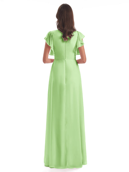 Stella Sheath Floor Length V-Neck Chiffon Bridesmaid Dresses