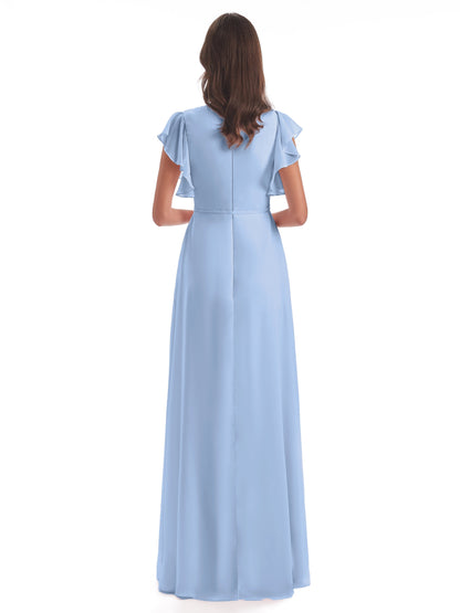 Stella Sheath Floor Length V-Neck Chiffon Bridesmaid Dresses