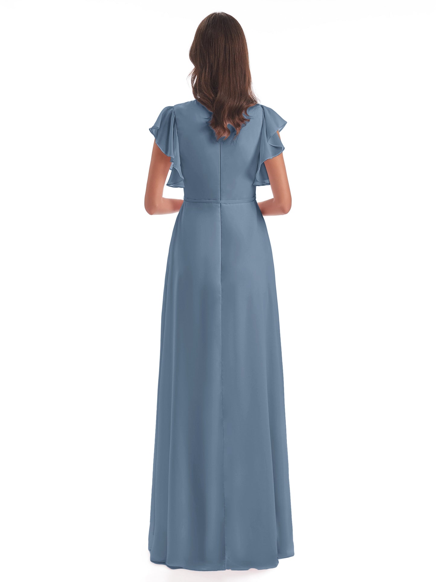 Stella Sheath Floor Length V-Neck Chiffon Bridesmaid Dresses